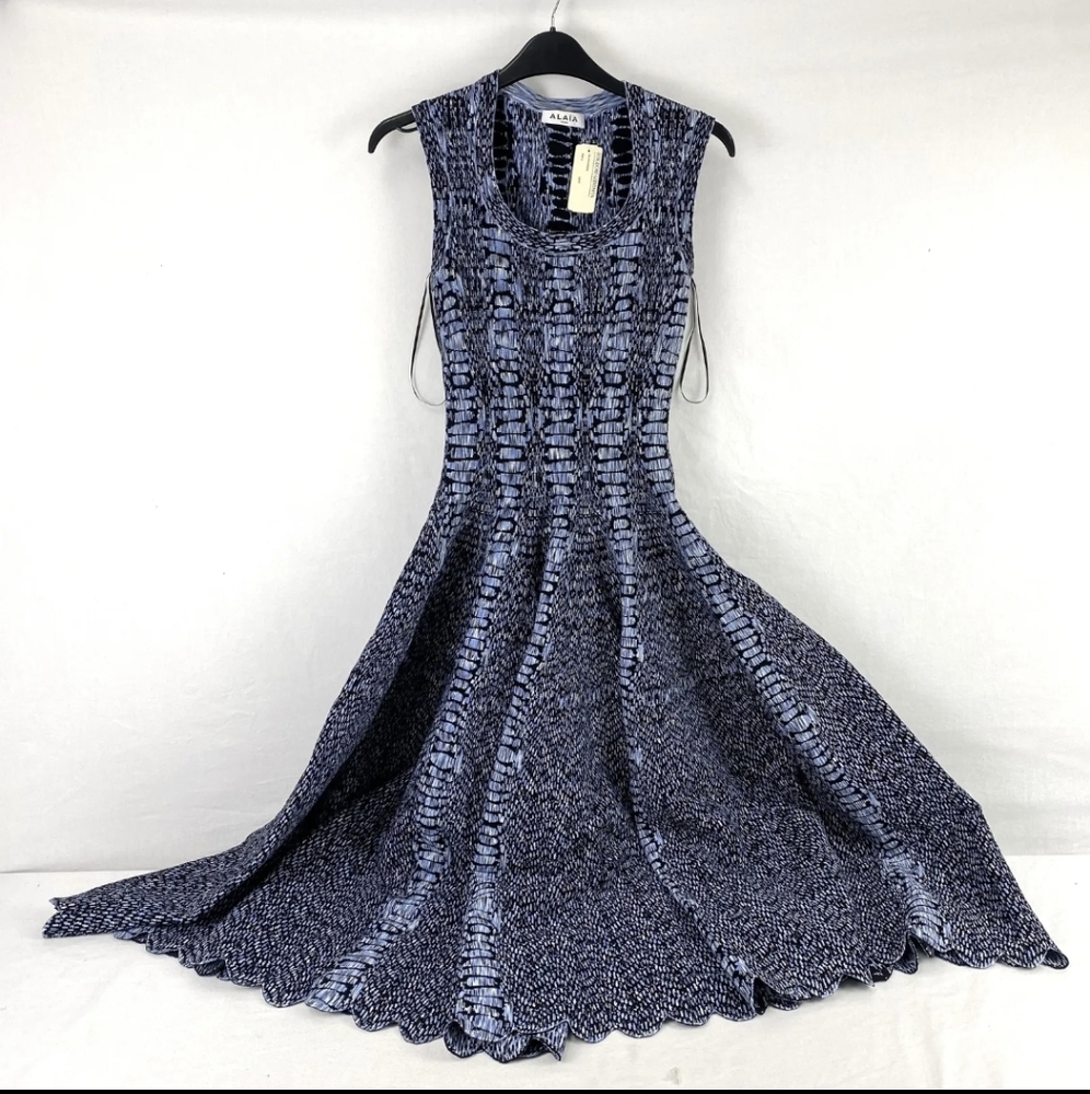 Alaia Paris Jacquard Blue Python Midi Dress Size 34/XS
